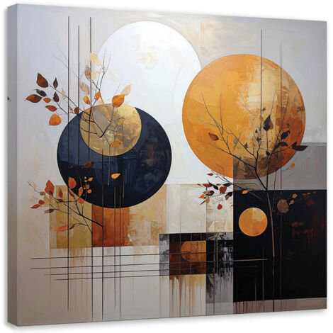 Quadro su tela, Astrazione cerchi in beige e arancione, 20x20
