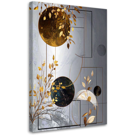 Quadro su tela, Astrazione grigio-marrone forme foglie, 30x45