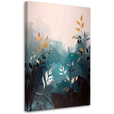 Quadro su tela, Astrazione turchese foglie piante natura, 20x30