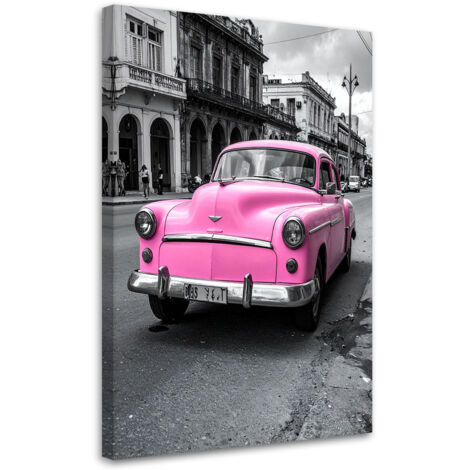 Quadro su tela, Auto d'epoca classica parcheggiata in una strada dell'Avana, 30x45