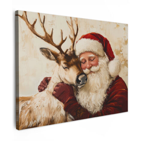 QUADRO SU TELA Babbo Natale - Renna - Natale 40x30 cm