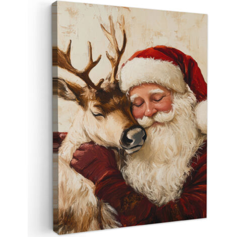 QUADRO SU TELA Babbo Natale - Renna - Natale 60x80 cm