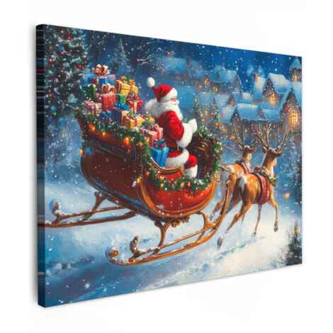QUADRO SU TELA Babbo Natale - Renna - Natale - Neve 40x30 cm