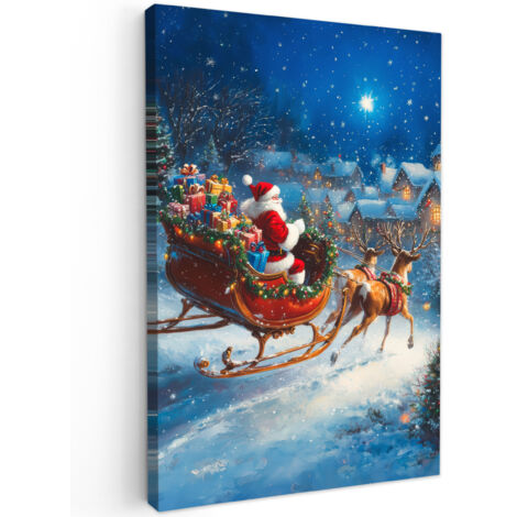 QUADRO SU TELA Babbo Natale - Renna - Natale - Neve 80x120 cm