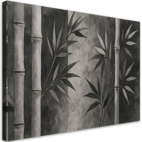 Quadro su tela, Bambà¹ Foglie Acquerello Grigio Natura Zen - 60x40