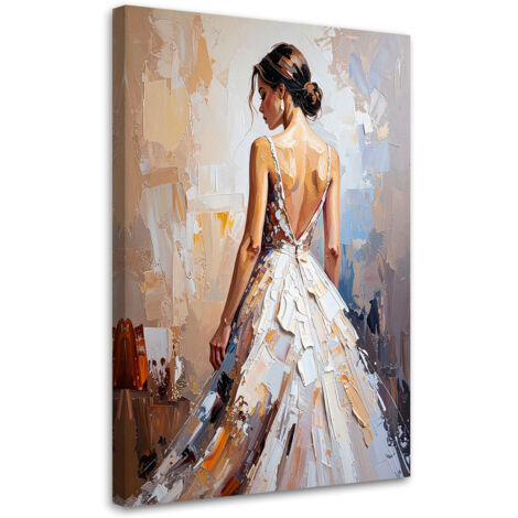 Quadro su tela, Bella donna in abito bianco - 40x60