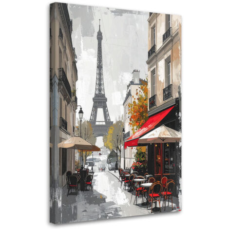 Quadro su tela, Caffè francesi sullo sfondo della Torre Eiffel, 20x30