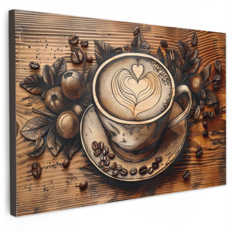 QUADRO SU TELA Caffè - Vintage - Marrone - Tazza - Legno 30x20 cm