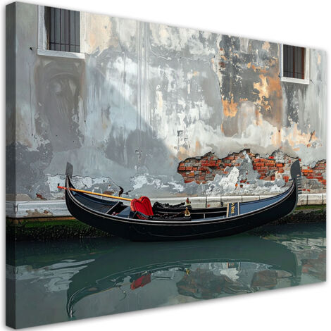 Quadro su tela, Canale veneziano e gondola nei toni del grigio, 30x20