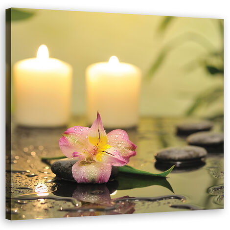 Quadro su tela, Candele e orchidee zen - 60x60
