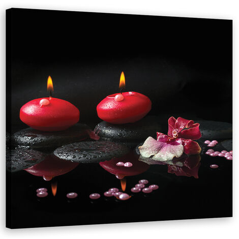 Quadro su tela, Candele rosse Zen pietre - 60x60