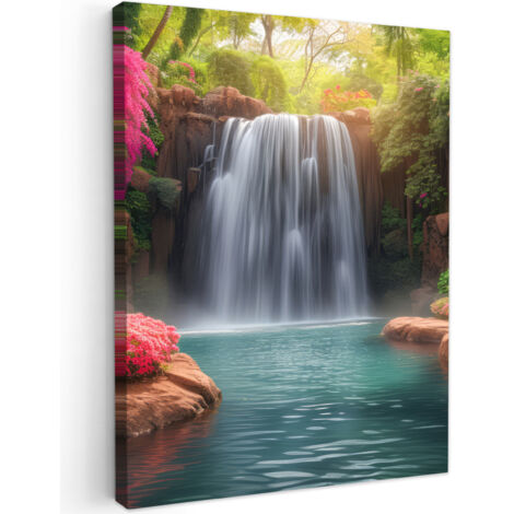 QUADRO SU TELA Cascata - Natura - Piante - Giungla - Acqua 60x80 cm