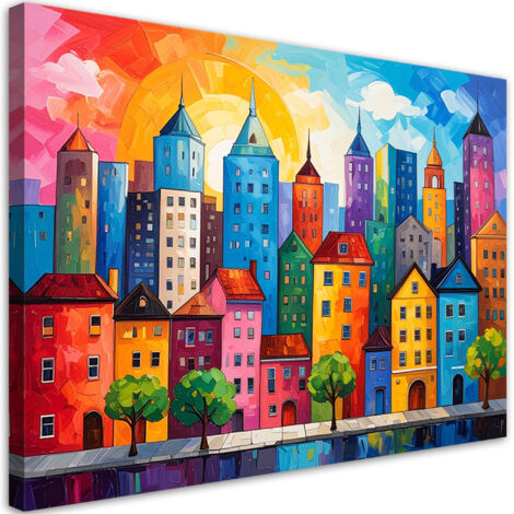 Quadro su tela, Case di città colorate edifici, 30x20