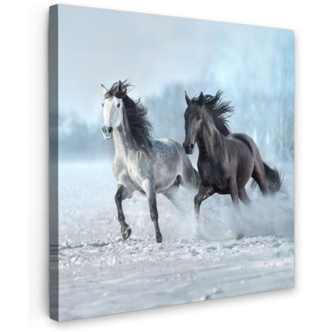 QUADRO SU TELA Cavalli - Inverno - Animali - Natura - Neve 20x20 cm
