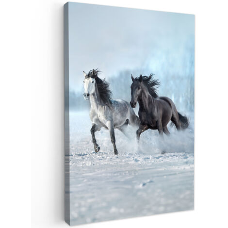 QUADRO SU TELA Cavalli - Inverno - Animali - Natura - Neve 40x60 cm