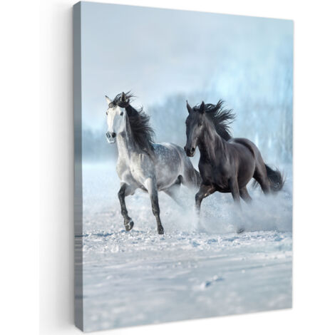 QUADRO SU TELA Cavalli - Inverno - Animali - Natura - Neve 60x80 cm