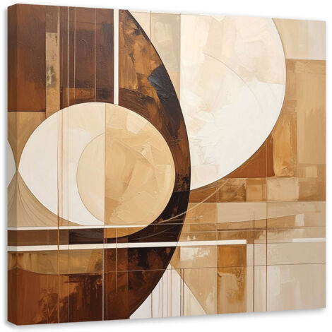 Quadro su tela, Cerchi astrattismo forme nei toni del beige e del marrone, 20x20