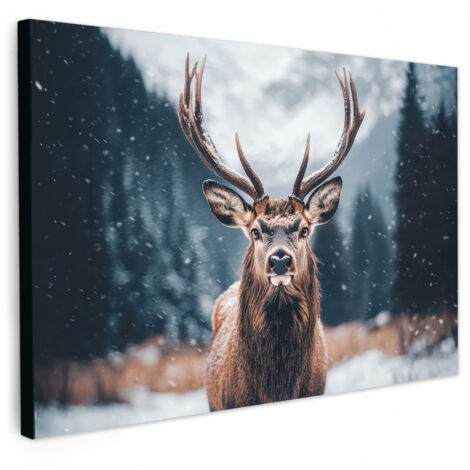 QUADRO SU TELA Cervi - Animali - Paesaggio - Inverno - Neve 30x20 cm