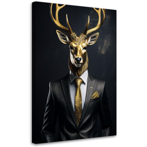 Quadro su tela, Cervo Animali in giacca e cravatta - 40x60