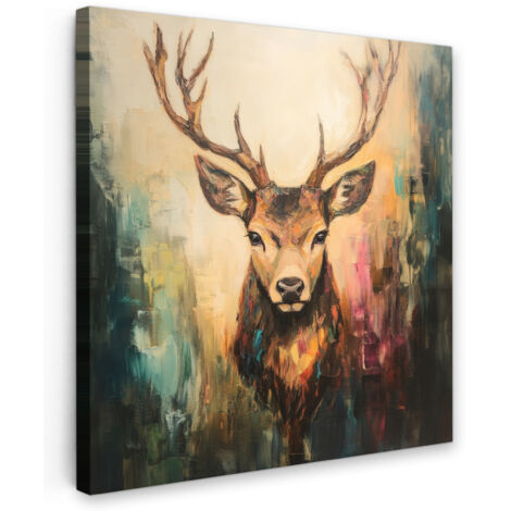 QUADRO SU TELA Cervo - Dipinto - Corna - Marrone 50x50 cm
