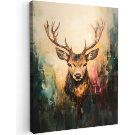 QUADRO SU TELA Cervo - Dipinto - Corna - Marrone 60x80 cm