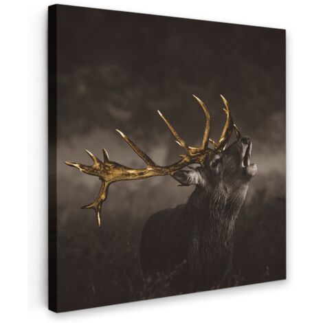 QUADRO SU TELA Cervo - Nero - Oro 20x20 cm