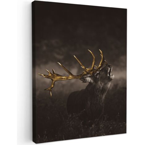 QUADRO SU TELA Cervo - Nero - Oro 60x80 cm