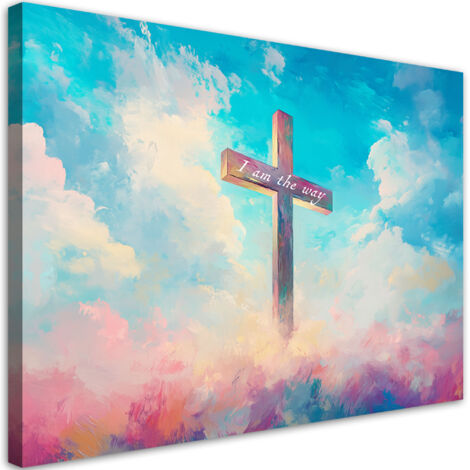 Quadro su tela, Cielo colorato Croce Religiosa - 120x80