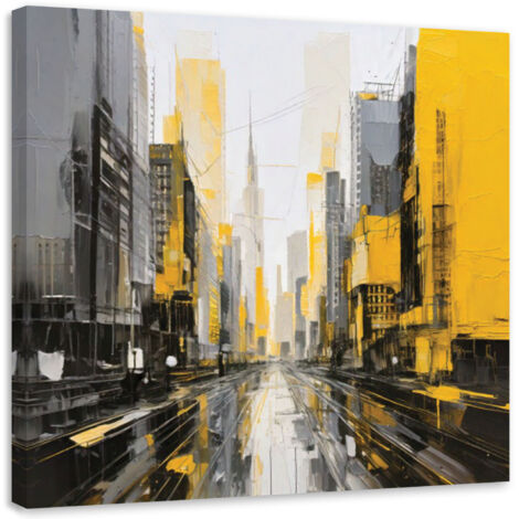 Quadro su tela, Città  moderna gialla - 60x60