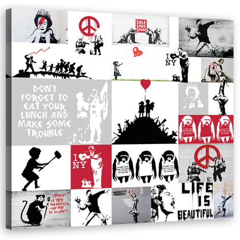 Quadro su tela, Collage di graffiti art di strada banksy - 60x60