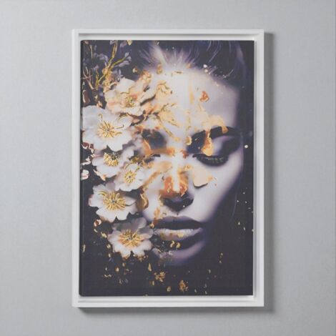 Quadro su tela con cornice moderno 67x97 cm ritratto di donna con fiori