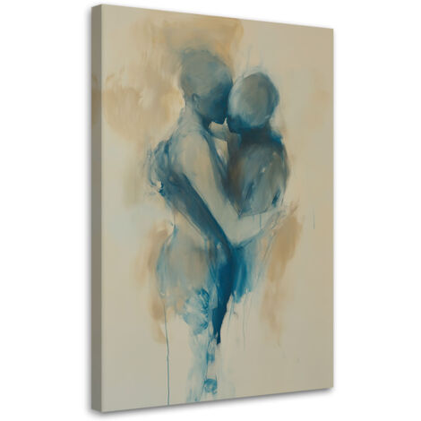 Quadro su tela, Coppia nuda bacio astratto blu - 40x60
