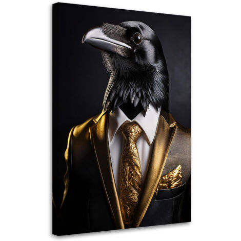 Quadro su tela, Corvo nero in giacca e cravatta - 40x60