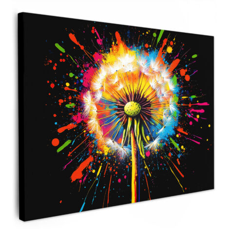 QUADRO SU TELA Dente di leone - Graffiti - Colorato - Fiori - Natura 80x60 cm