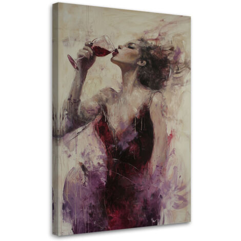 Quadro su tela, Donna che beve vino rosso Astratto Beige - 40x60