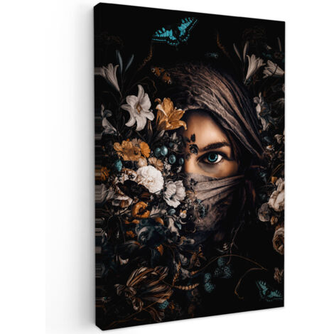 QUADRO SU TELA Donna - Lusso - Fiori - Farfalla - Ritratto 40x60 cm