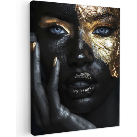 QUADRO SU TELA Donna - Oro - Ritratto - Bianco e nero - Lusso 60x80 cm