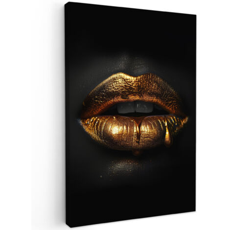 QUADRO SU TELA Donna - Ritratto - Labbra - Oro - Nero 20x30 cm