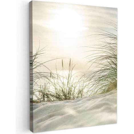 QUADRO SU TELA Dune con erba da spiaggia sotto il sole del Parco Nazionale tedesco Schleswig-Holsteinisches Wattenmeer 60x80 cm