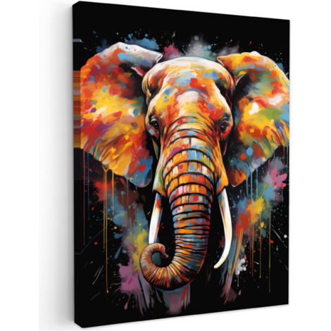 QUADRO SU TELA Elefante - Graffiti - Nero - Animali - Colori 60x80 cm