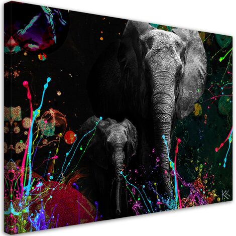 Quadro su tela, Elefante su uno sfondo colorato - 100x70