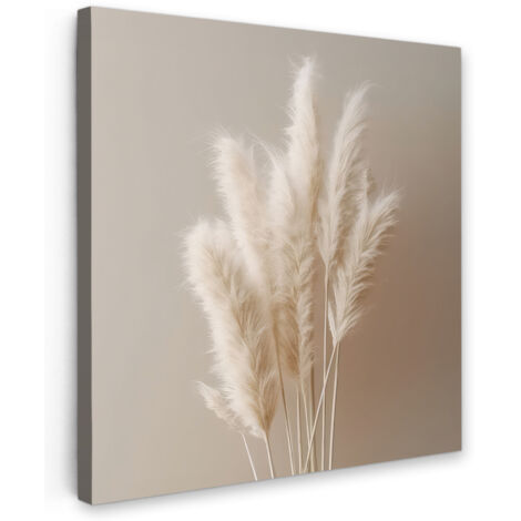 QUADRO SU TELA Erba di pampa - Pennacchi - Pastello - Bianco 20x20 cm