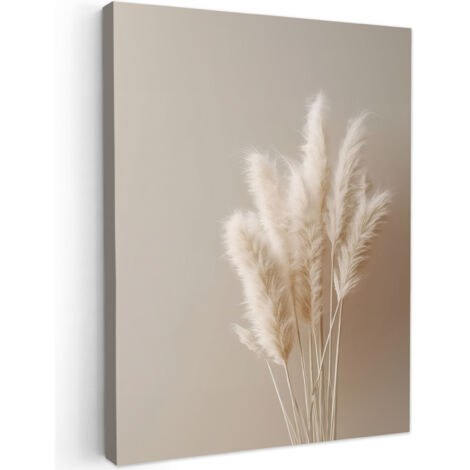 QUADRO SU TELA Erba di pampa - Pennacchi - Pastello - Bianco 60x80 cm