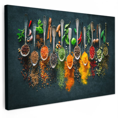 QUADRO SU TELA Erbe - Spezie - Cucchiai 30x20 cm