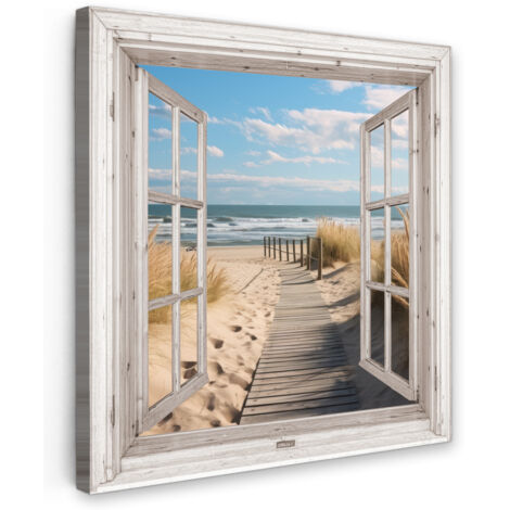 QUADRO SU TELA Finestra - Mare - Costa - Natura - Vista - Spiaggia - Mare di Wadden 20x20 cm