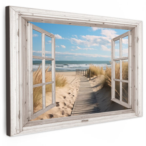 QUADRO SU TELA Finestra - Mare - Costa - Natura - Vista - Spiaggia - Mare di Wadden 60x40 cm