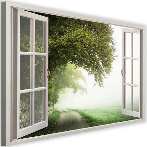 Quadro su tela, Finestra vista foresta verde - 60x40