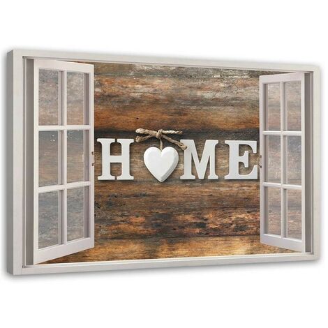 Quadro su tela, Finestra Vista Legno Casa Cuore - 120x80