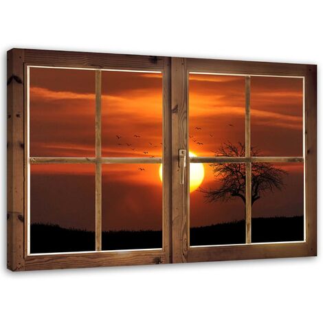 Quadro su tela, Finestra vista tramonto - 60x40