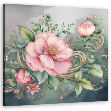 Quadro su tela, Fiore rosa vintage - 30x30